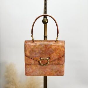 CELINE Horse Bit Double Flap Handbag Brown Vintage